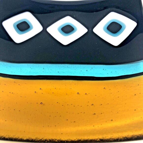 Gods Eye Studio Art Glass Trinket Dish Abstract 5.25” Fused Glass Signed G. King - Picture 6 of 8